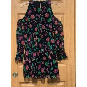 Rachel Zoe Jillian Silk Dress Sz 4 Cold Shoulder Floral Romantic Tiered Ruffle